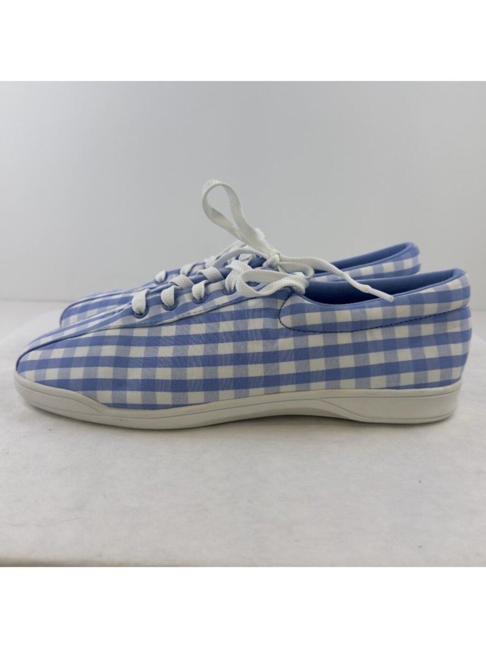 Easy Spirit Sneaker Lace Womens 10M Low Top Gingham Blue White Checkered Shoes